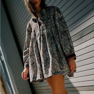Free People Lucille Cord Paisley Mini Dress Sz XS